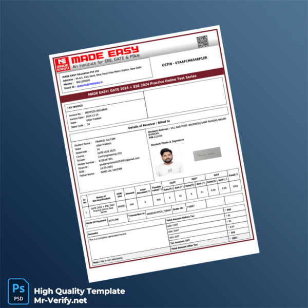 India Made Easy Tax Invoice Template in Word and PDF formats