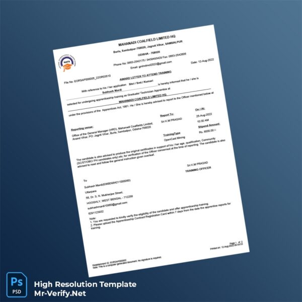 India%20Mahanadi%20Coalfields%20Limited%20Award%20Letter%20Template%20in%20Word%20and%20PDF%20formats Editable India Mahanadi Coalfields Limited Award Letter Word and Pdf Template Preview - Mac Doc