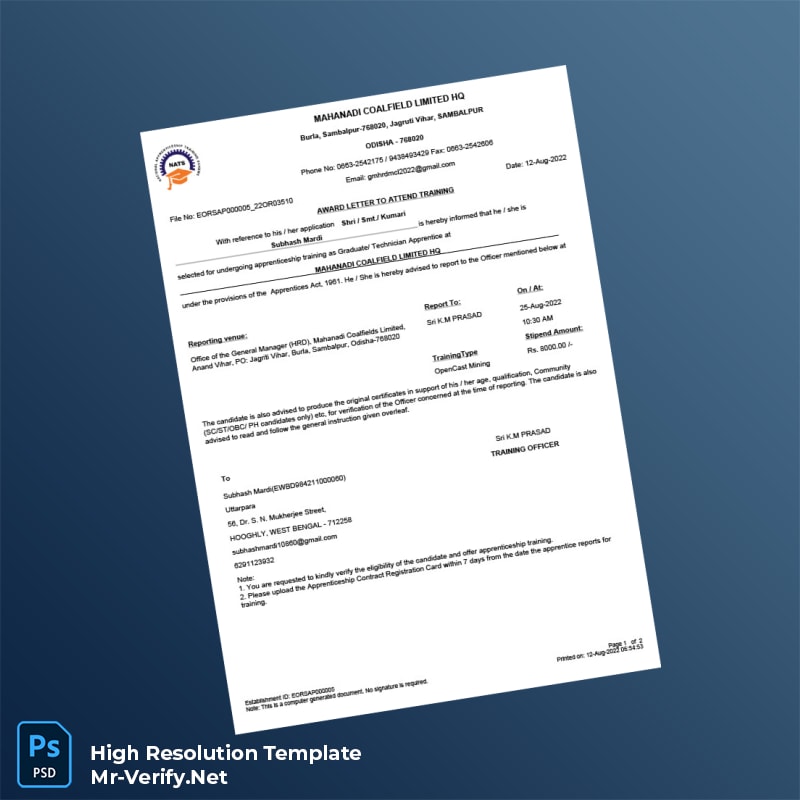 India%20Mahanadi%20Coalfields%20Limited%20Award%20Letter%20Template%20in%20Word%20and%20PDF%20formats Editable India Mahanadi Coalfields Limited Award Letter Word and Pdf Template Preview - Mac Doc