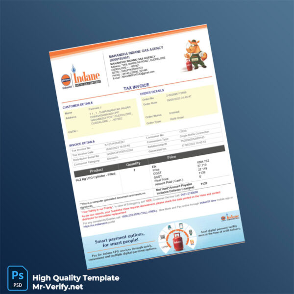 India Mahandha Indane Gas Agency Invoice Template in Word and PDF formats