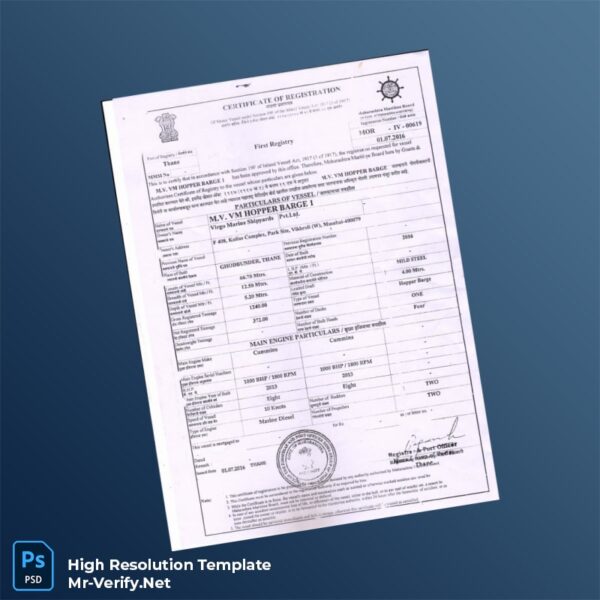 Editable India Maharashtra Maritime Board Registration Certificate Word and Pdf Template Preview - Mac Doc