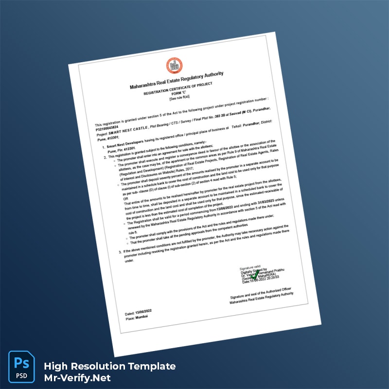 India%20Maharashtra%20Real%20Estate%20Regulatory%20Authority%20Registration%20Certificate%20Template%20in%20Word%20and%20PDF%20formats Editable India Maharashtra Real Estate Regulatory Authority Registration Certificate Word and Pdf Template Preview - Mac Doc