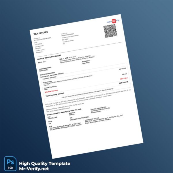 India MakeMyTrip India Pvt Ltd Invoice Template in Word and PDF formats India MakeMyTrip India Pvt Ltd Invoice Template in Word and PDF formats