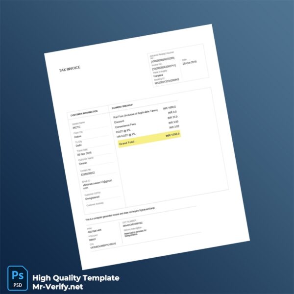 India MakeMyTrip India Pvt Ltd Tax Invoice Template in Word and PDF formats