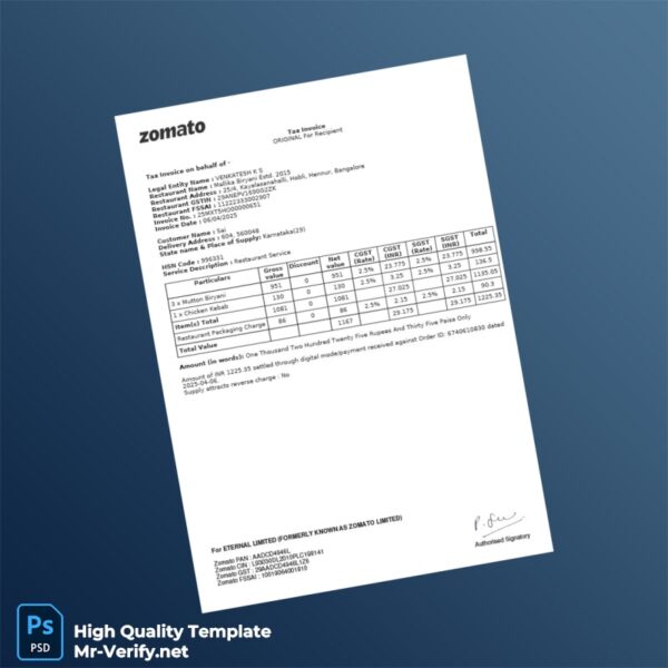 India Mallika Biryani Invoice Template in Word and PDF formats India Mallika Biryani Invoice Template in Word and PDF formats