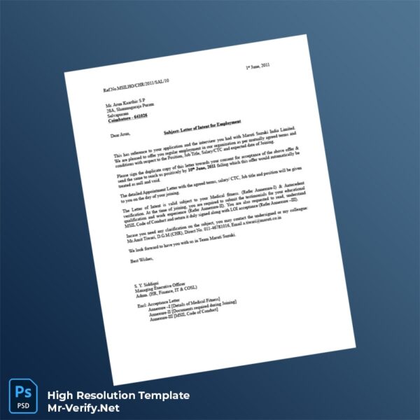 India%20Maruti%20Suzuki%20India%20Limited%20Employment%20Verification%20Letter%20Template%20in%20Word%20and%20PDF%20formats Editable India Maruti Suzuki India Limited Employment Verification Letter Word and Pdf Template Preview - Mac Doc