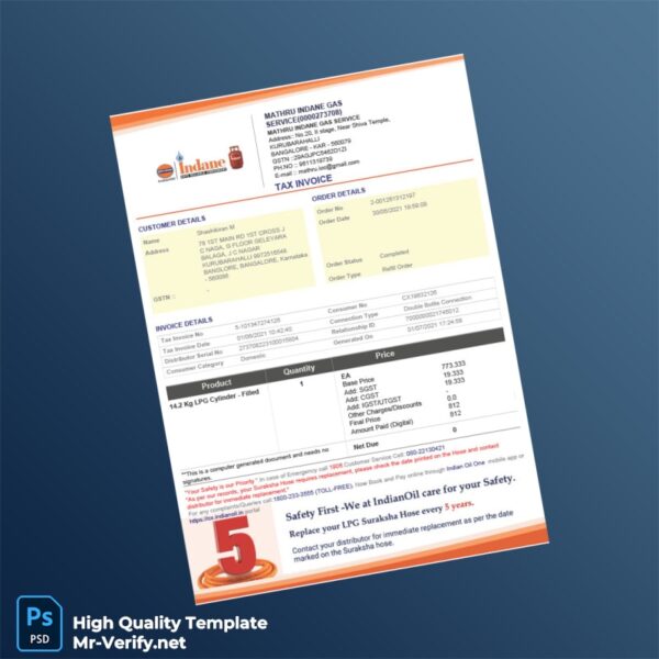 India Mathru Indane Gas Tax Invoice Template in Word and PDF formats India Mathru Indane Gas Tax Invoice Template in Word and PDF formats