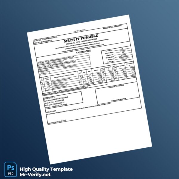 India Mech It Possible Tax Invoice Template in Word and PDF formats India Mech It Possible Tax Invoice Template in Word and PDF formats