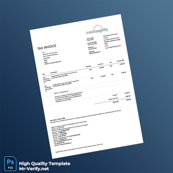 India MediaAgility India Private Limited Invoice Template in Word and PDF formats