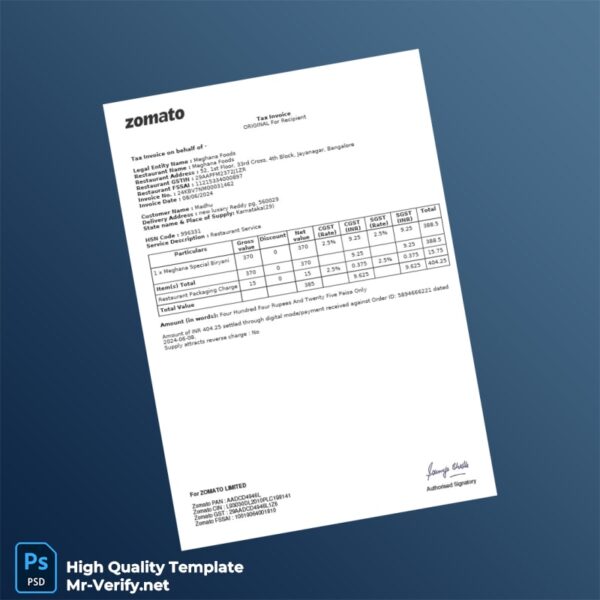 India Meghana Foods Invoice Template in Word and PDF formats