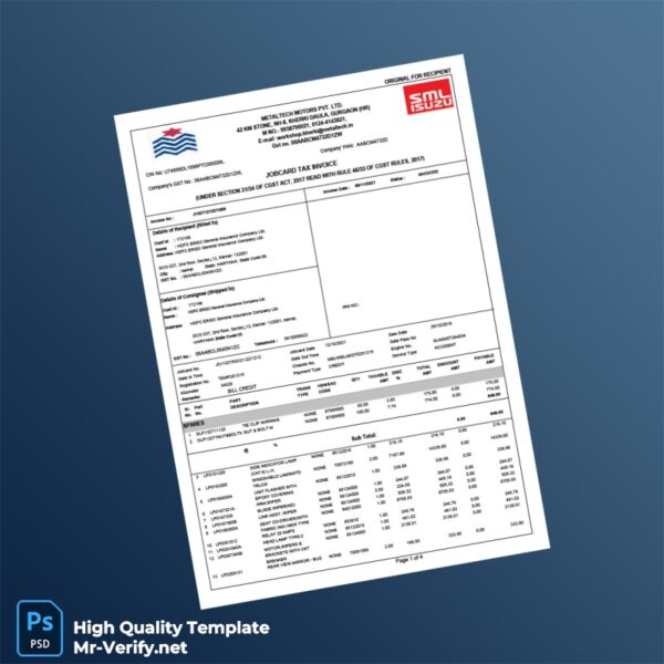 India Metaltech Motors Pvt Ltd Invoice Template in Word and PDF formats India Metaltech Motors Pvt Ltd Invoice Template in Word and PDF formats