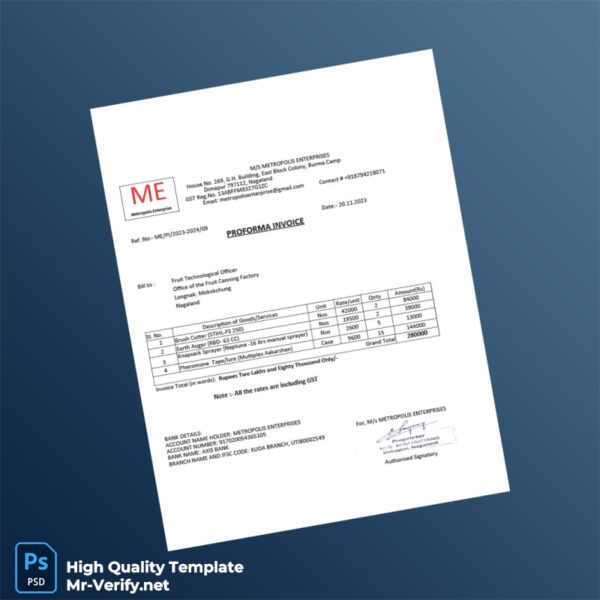 India Metropolis Enterprises Proforma Invoice Template in Word and PDF formats India Metropolis Enterprises Proforma Invoice Template in Word and PDF formats