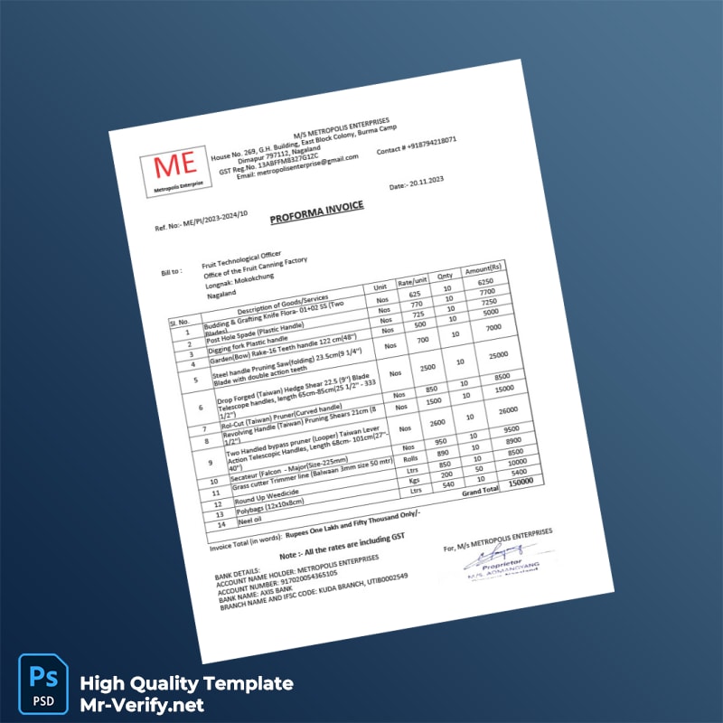 India Metropolis Enterprises Proforma Invoice Template in Word and PDF formats page 3 India Metropolis Enterprises Proforma Invoice Template in Word and PDF formats page 3