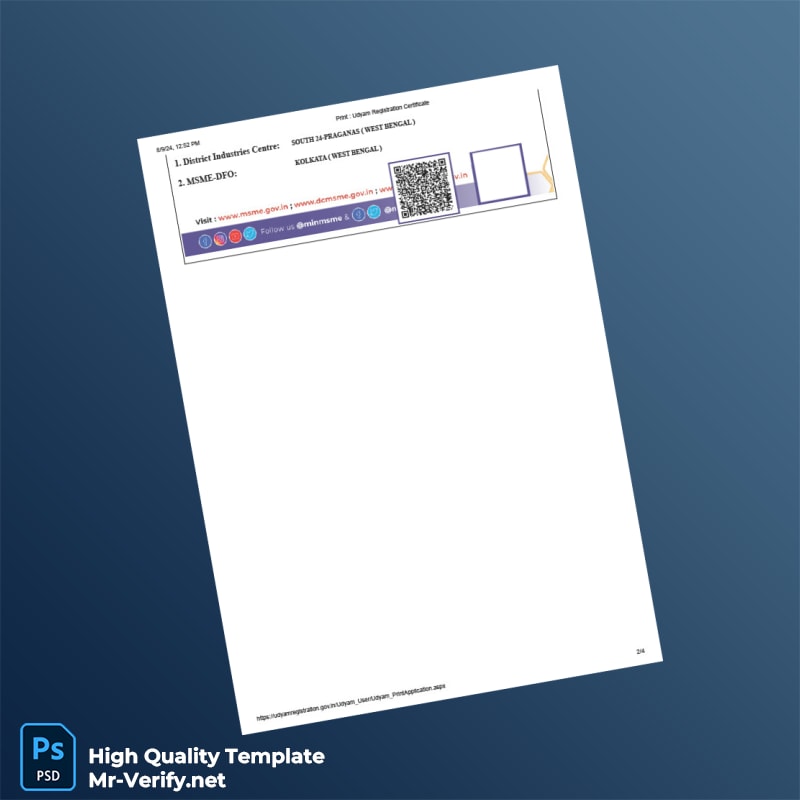 India Ministry of MSME Editable Udyam Registration Certificate Template in Word and PDF formats page 2 India Ministry of MSME Editable Udyam Registration Certificate Template in Word and PDF formats page 2