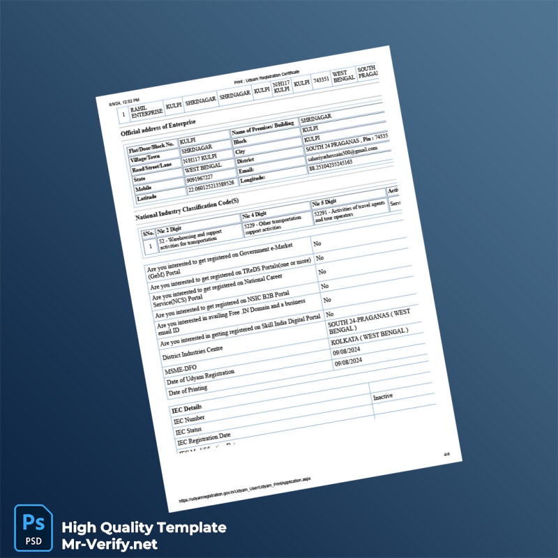India Ministry of MSME Editable Udyam Registration Certificate Template in Word and PDF formats page 4 India Ministry of MSME Editable Udyam Registration Certificate Template in Word and PDF formats page 4