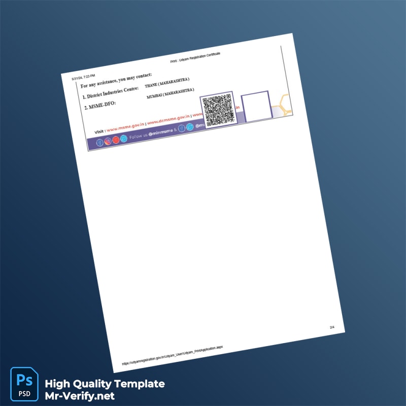 India Ministry of Micro Small and Medium Enterprises Editable MSME Registration Certificate Template in Word and PDF formats page 2 India Ministry of Micro Small and Medium Enterprises Editable MSME Registration Certificate Template in Word and PDF formats page 2