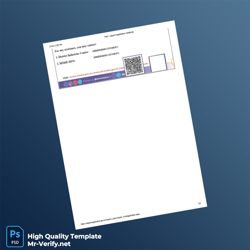India Ministry of Micro Small and Medium Enterprises Editable Udyam Registration Certificate Template in Word and PDF formats page 2 India Ministry of Micro Small and Medium Enterprises Editable Udyam Registration Certificate Template in Word and PDF formats page 2
