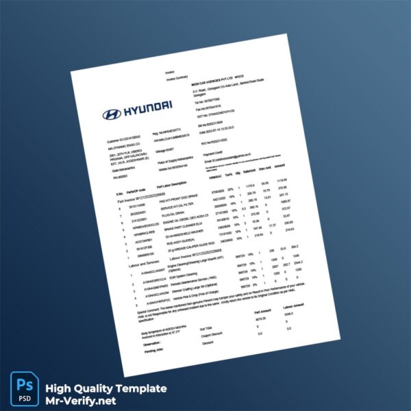 India Modi Car Agencies Pvt Ltd Invoice Template in Word and PDF formats