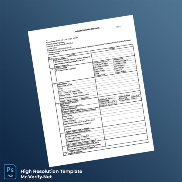 Editable India Municipal Corporation of Greater Mumbai Vendor Registration Form Word and Pdf Template Preview - Mac Doc