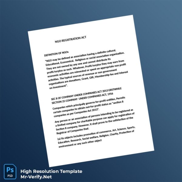 Editable India NGO Registration Act Document Word and Pdf Template Preview - Mac Doc