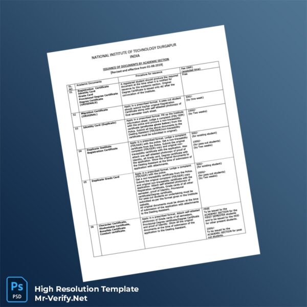 Editable India NIT Durgapur Registration Certificate Word and Pdf Template Preview - Mac Doc