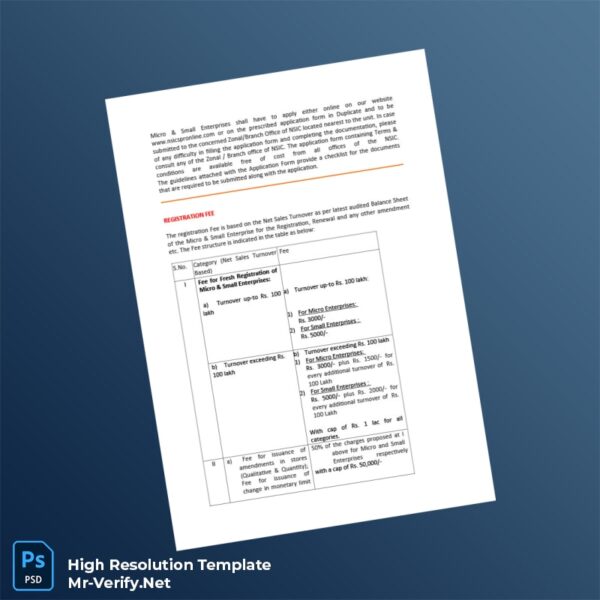 Editable India NSIC Single Point Registration Certificate Word and Pdf Template Preview - Mac Doc