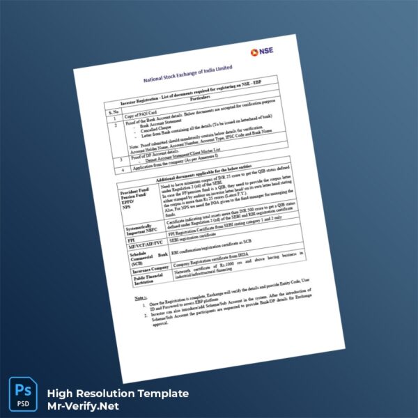 Editable India National Stock Exchange Investor Registration Checklist Word and Pdf Template Preview - Mac Doc