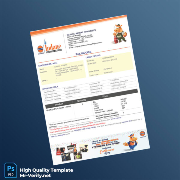 India Navyug Indane Tax Invoice Template in Word and PDF formats