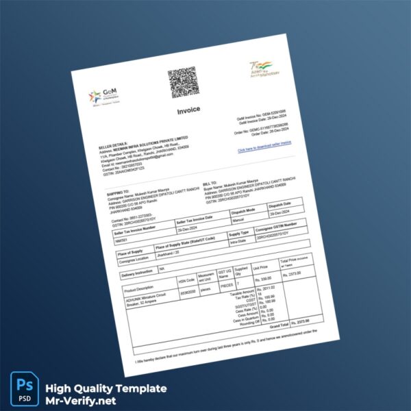 India Neeman Infra Solutions Private Limited Invoice Template in Word and PDF formats