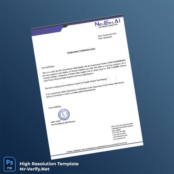 Editable India NeuEra AI Private Limited Employment Verification Letter Word and Pdf Template Preview - Mac Doc