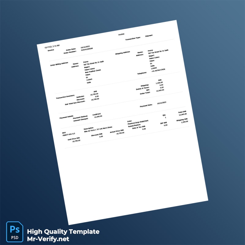 India Nike Invoice Template in Word and PDF formats India Nike Invoice Template in Word and PDF formats