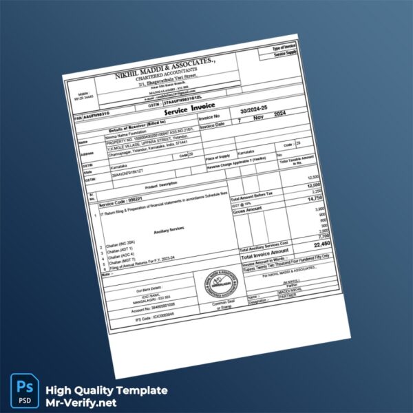 India Nimma Nalme Foundation Service Invoice Template in Word and PDF formats