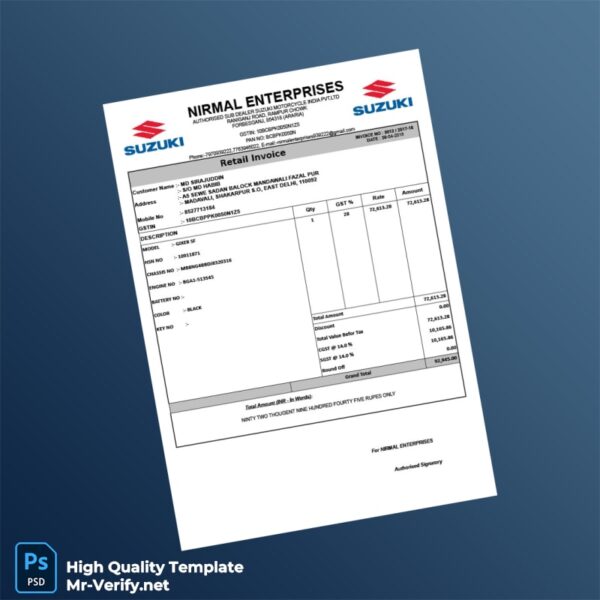 India Nirmal Enterprises Invoice Template in Word and PDF formats