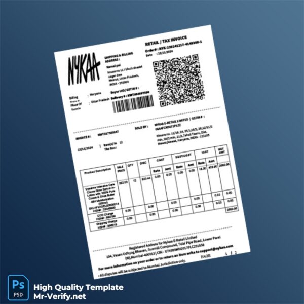 India Nykaa E-Retail Invoice Template in Word and PDF formats India Nykaa E-Retail Invoice Template in Word and PDF formats