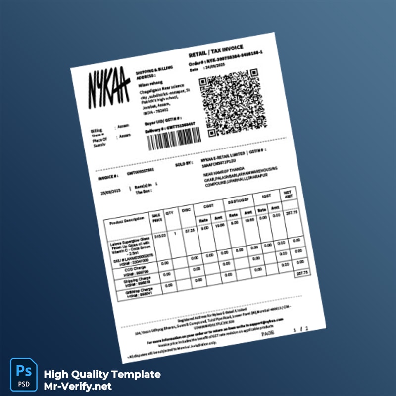 India Nykaa E-Retail Limited Invoice Template in Word and PDF formats India Nykaa E-Retail Limited Invoice Template in Word and PDF formats