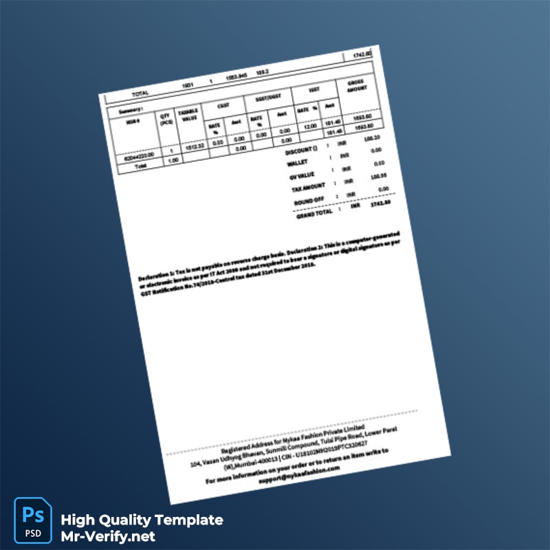 India Nykaa Fashion Invoice Template in Word and PDF formats page 2 India Nykaa Fashion Invoice Template in Word and PDF formats page 2