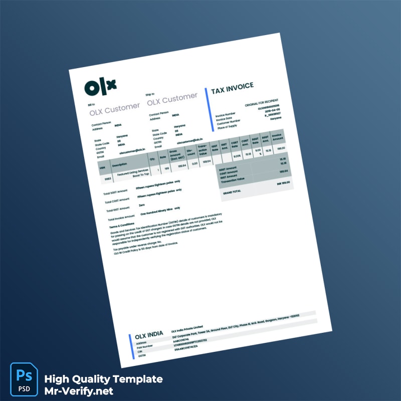India OLX India Private Limited Tax Invoice Template in Word and PDF formats India OLX India Private Limited Tax Invoice Template in Word and PDF formats