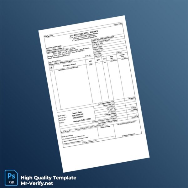 India OM Engineering Works Tax Invoice Template in Word and PDF formats