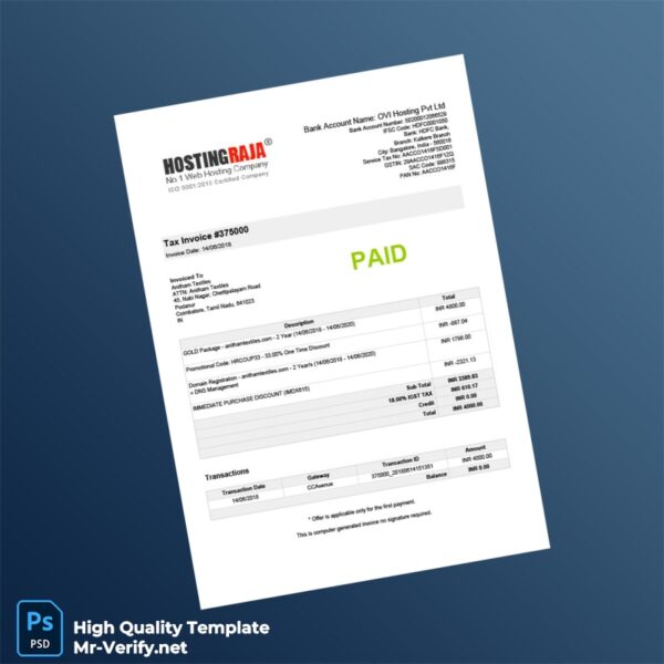 India OVI Hosting PVT LTD Tax Invoice Template in Word and PDF formats India OVI Hosting PVT LTD Tax Invoice Template in Word and PDF formats