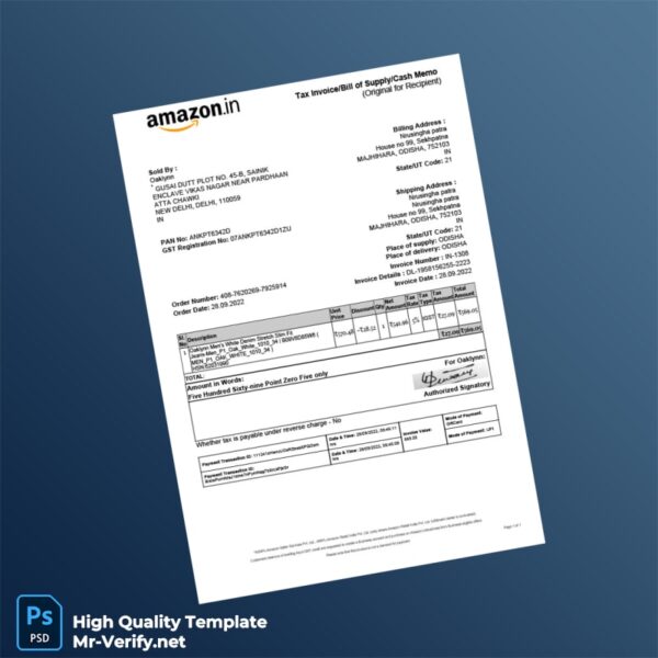 India Oaklynn Tax Invoice Template in Word and PDF formats