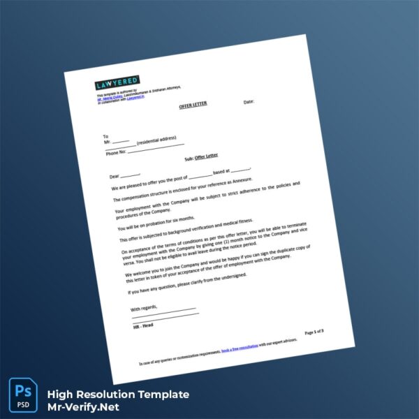 Editable India Offer Letter Word and Pdf Template Preview - Mac Doc