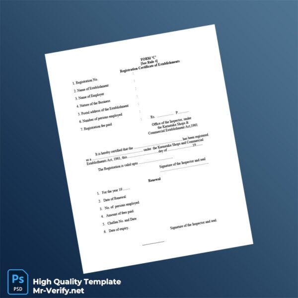 India Office of the Inspector Editable Registration Certificate Template in Word and PDF formats