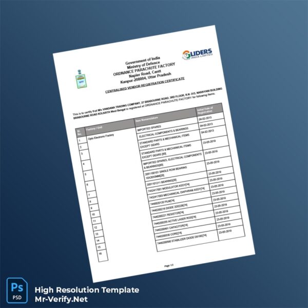 India%20Ordnance%20Parachute%20Factory%20Combined%20Registration%20Certificate%20Template%20in%20Word%20and%20PDF%20formats Editable India Ordnance Parachute Factory Combined Registration Certificate Word and Pdf Template Preview