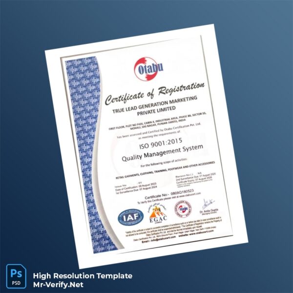 Editable India Otabu Certificate of Registration Word and Pdf Template Preview - Mac Doc