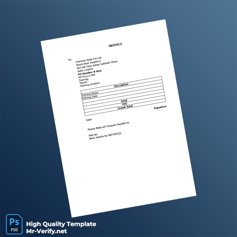 India Overture Rede Pvt Ltd Invoice Template in Word and PDF formats India Overture Rede Pvt Ltd Invoice Template in Word and PDF formats