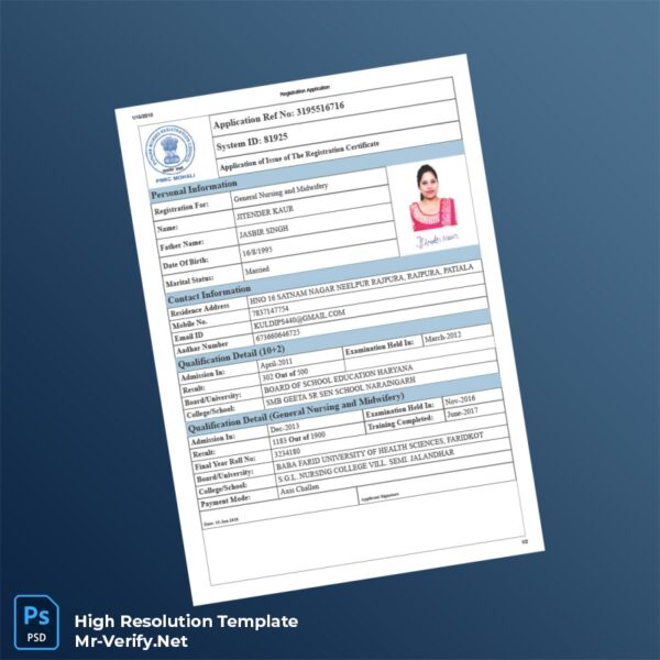 Editable India PNRC Mohali Registration Certificate Word and Pdf Template Preview - Mac Doc
