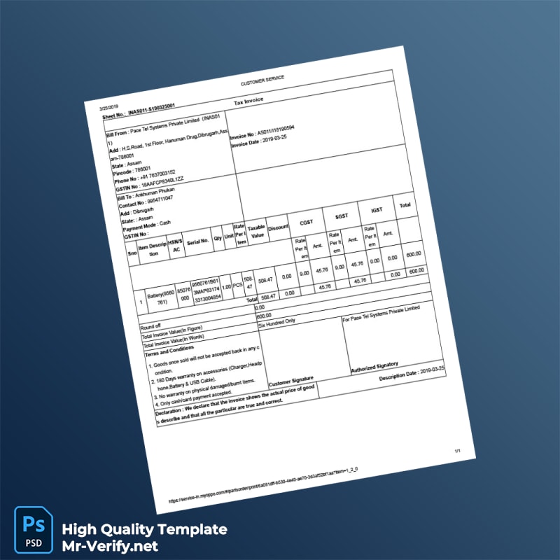 India Pace Tel Systems Private Limited Invoice Template in Word and PDF formats India Pace Tel Systems Private Limited Invoice Template in Word and PDF formats