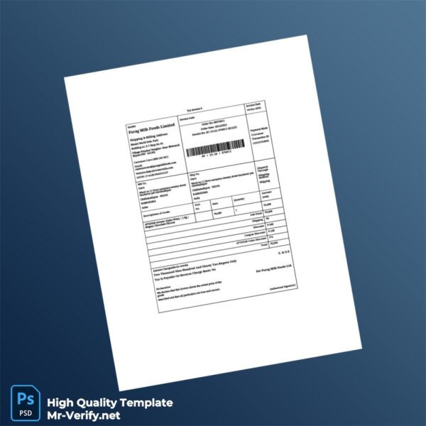 India Parag Milk Foods Limited Tax Invoice Template in Word and PDF formats