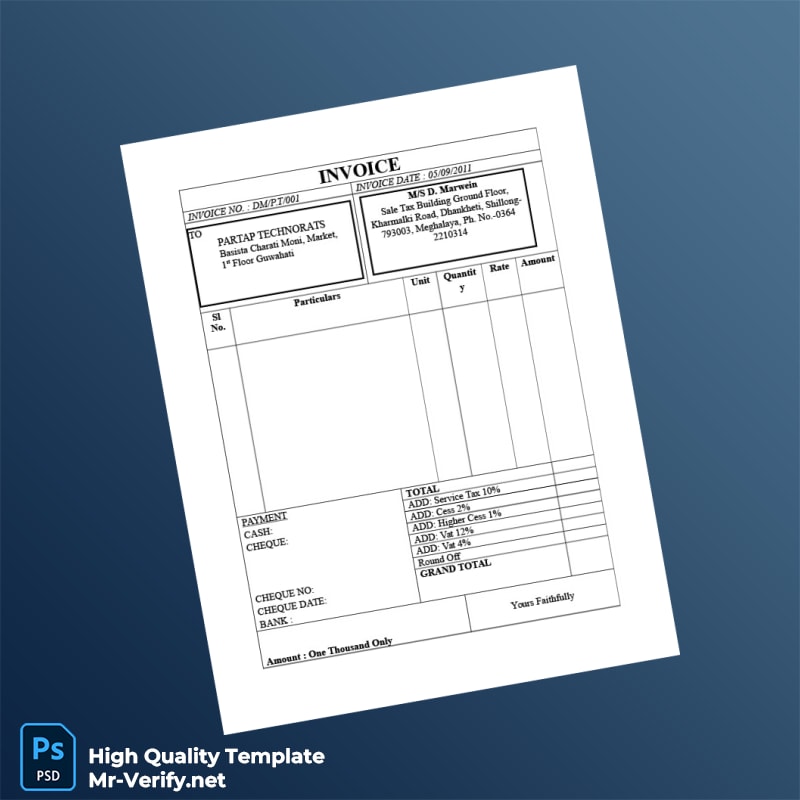 India Partap Technorats Invoice Template in Word and PDF formats India Partap Technorats Invoice Template in Word and PDF formats