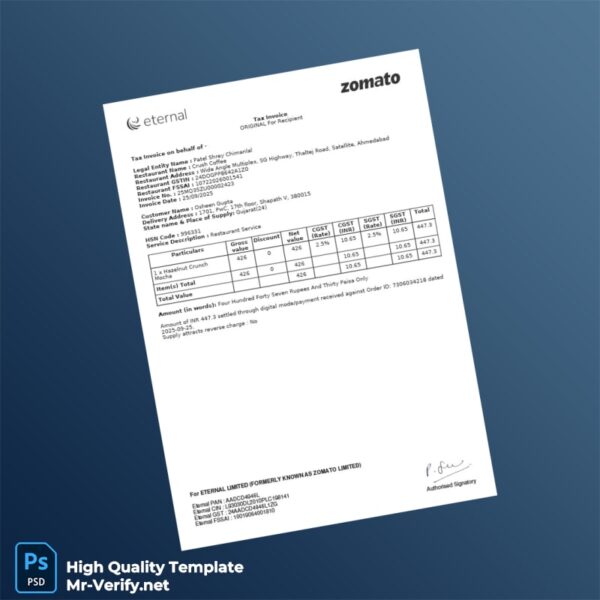 India Patel Shrey Chimanlal Tax Invoice Template in Word and PDF formats